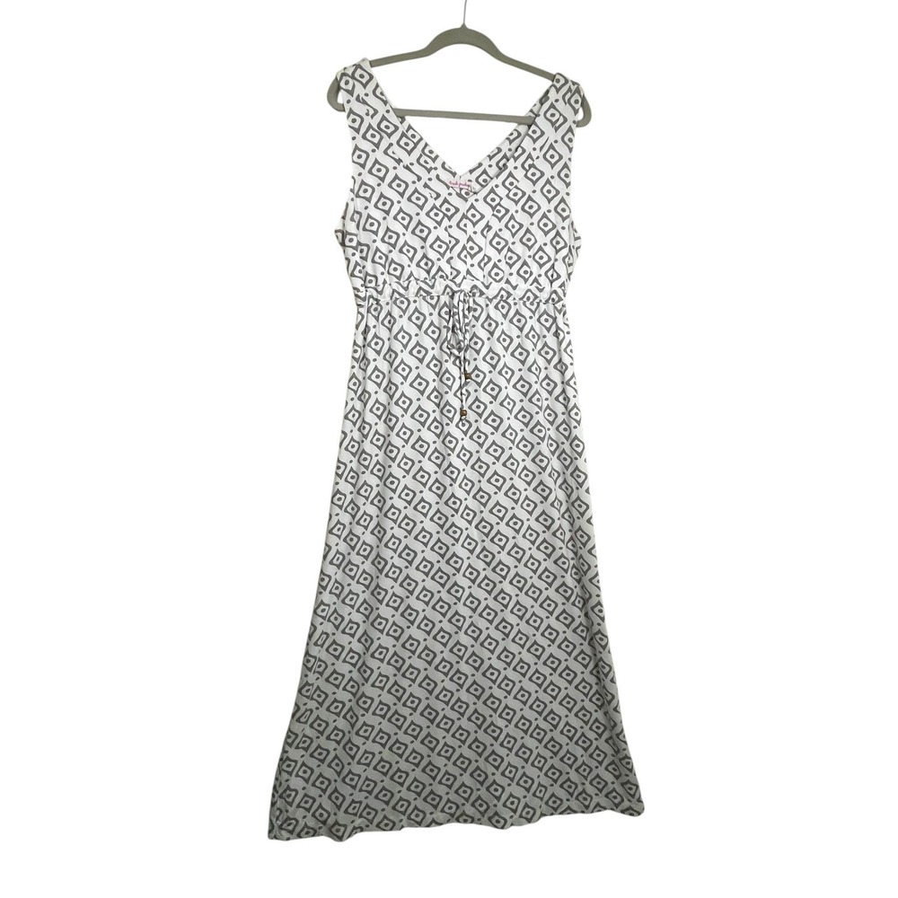 Fresh Produce Womens Gray White Geometric Diamond Maxi Dress VNeck L Made in USA
